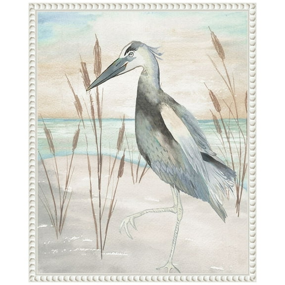 Amanti Art Heron by Beach Grass II Framed Canvas Wall Art Print