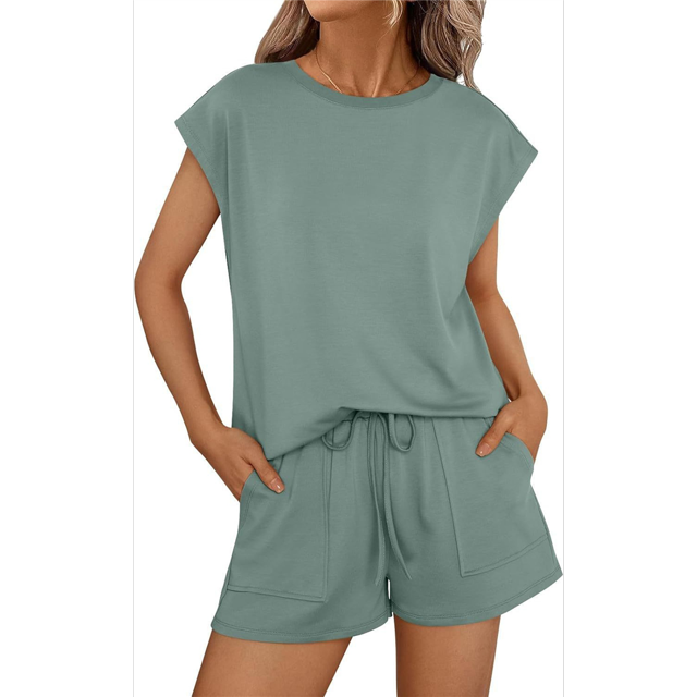 Conjuntos de 2 Piezas para Mujer Casual Verano Verde Pavo Real S