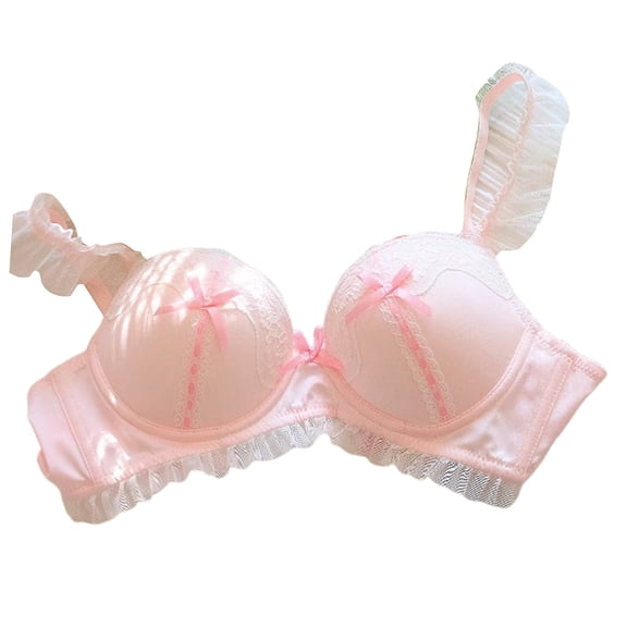 Bibifish Womens Push Up Bras Spaghetti Straps Ruffle Mesh Bow Lace Bras Underwire Sweet Date Night Party Bras