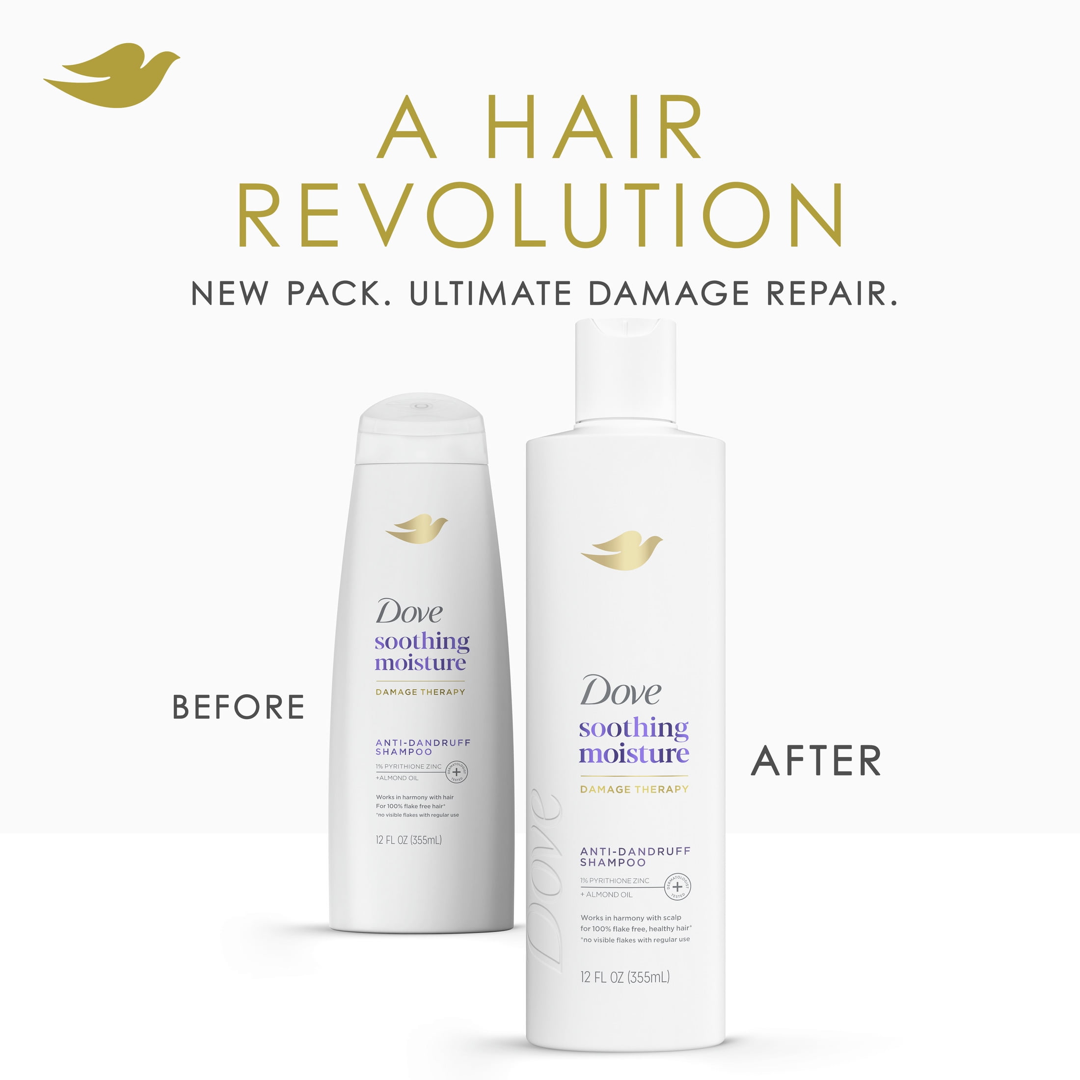 Dove Damage Therapy Derma Shampoo for Flaky Scalp Soothing Moisture with Pyrithione Zinc & Almond Oil, 12 oz