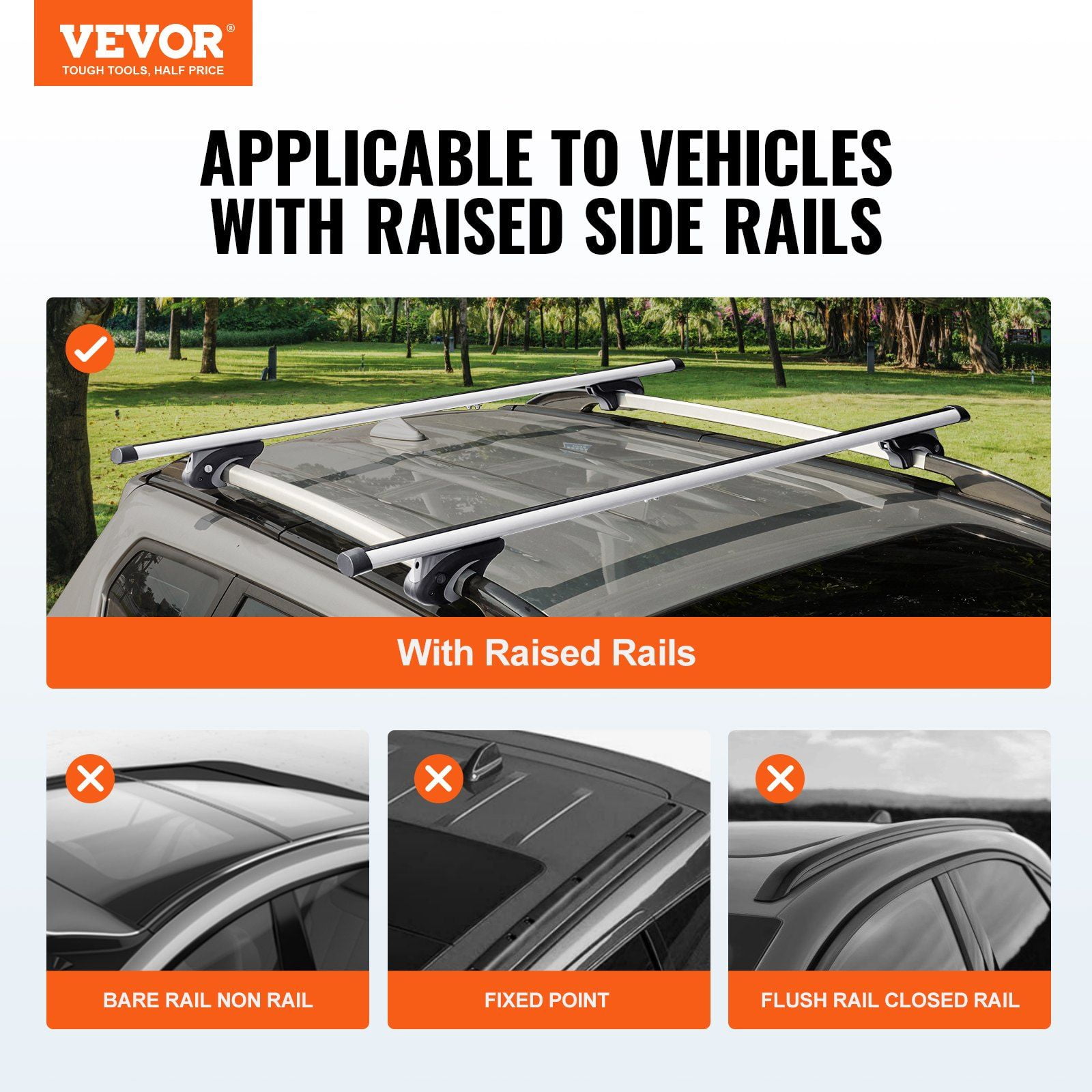 Aluminum Roof Rack Cross Bars 200 lbs Load Capacity Adjustable with Locks Fit Raised Side Rail SUVs Sedans Vans