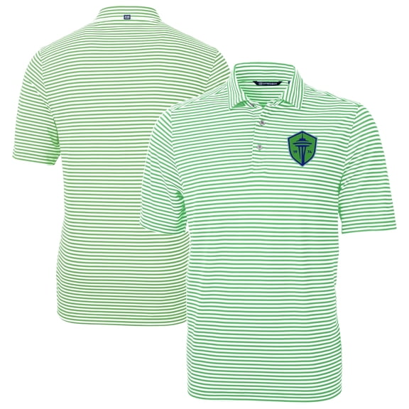 Men's-Cutter & Buck  Kelly Green Seattle Sounders FC Virtue Eco Pique Stripe Recycled Polo