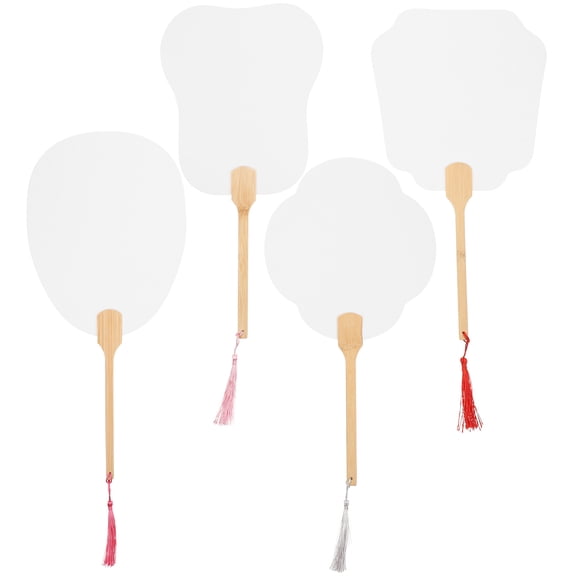 LEORX 4Pcs White Blank Graffiti Fans Paper Handheld Fans for DIY Painting and Home Decor