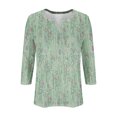 thumbnail image 4 of Jinhomg 3/4 Sleeve T-Shirts for Women Retro Boho Floral Printed Tees Fall Winter Casual Comfy Tshirt Winter Saving Green XXL, 4 of 6