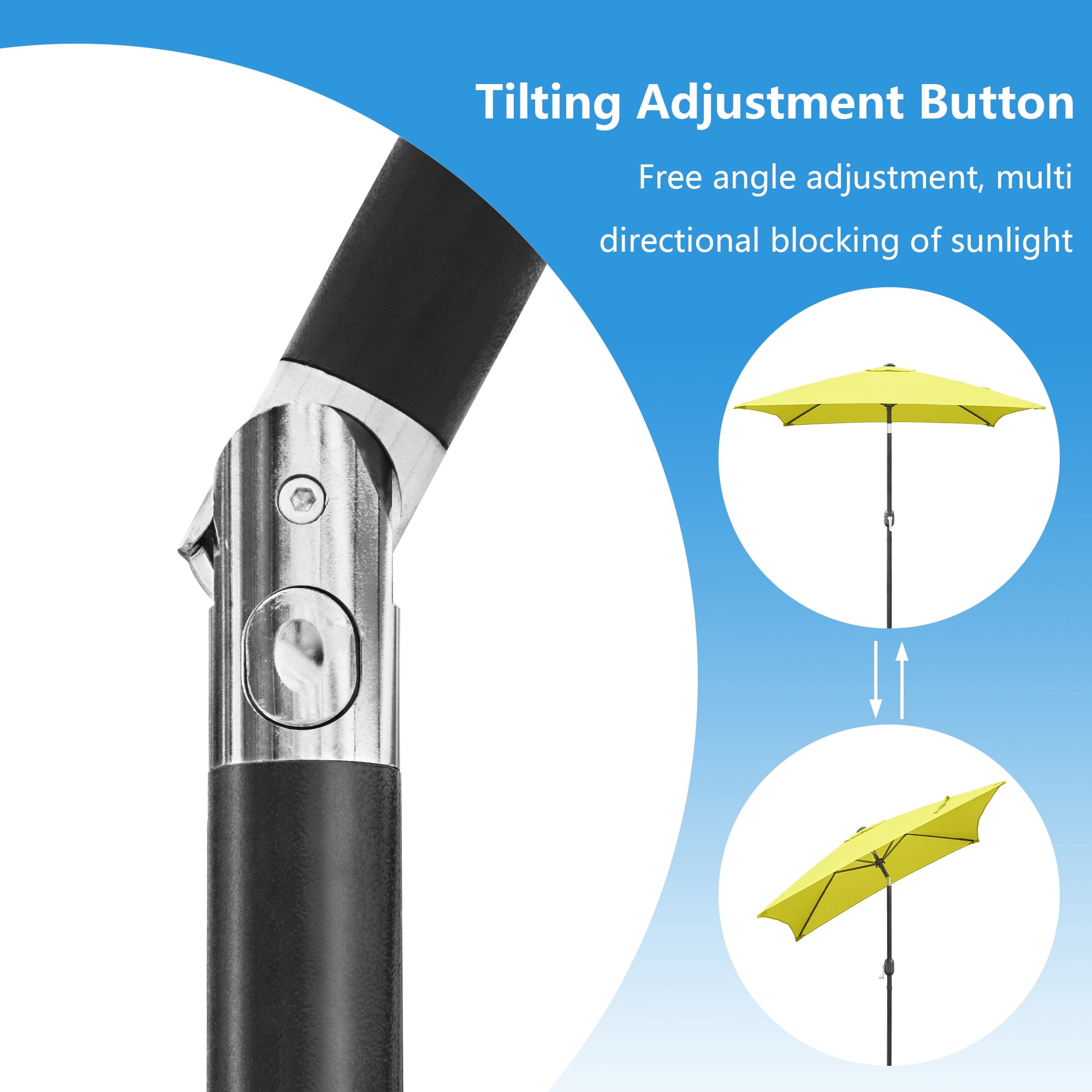 Abble 6.5FT Square Outdoor Patio Umbrella with Push Button Tilt and Crank Handle, Market Umbrella for Garden Deck Backyard Pool, Yellow