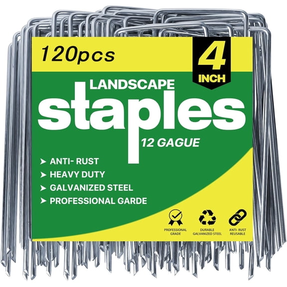 Landscape Staples 120 Packs 4 Inches Heavy Duty 11 Gauge Galvanized Steel Garden Stakes, Garden Staples Securing Pegs for Securing Weed Fabric Landscape Fabric Netting Ground Sheets & Fences
