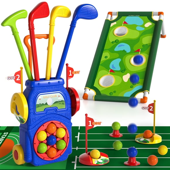 Ensemble de Clubs de Golf pour Enfants pour Garçons et Filles de 3 4 5 6 Ans, Ensemble de Golf pour Enfants avec Tapis de Jeu, Planche à Trous de Maïs, Jouet de Sport Extérieur Intérieur Cadeau d'Anniversaire