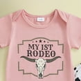 thumbnail image 4 of mgoYE 0-3 Months Baby Girl Clothes Western Baby Girl Clothes Summer Cowgirl Outfit Short Sleeve Romper Bow Boots Cow Print Flared Bell Bottom Pants Set(Red,3-6 Months), 4 of 5