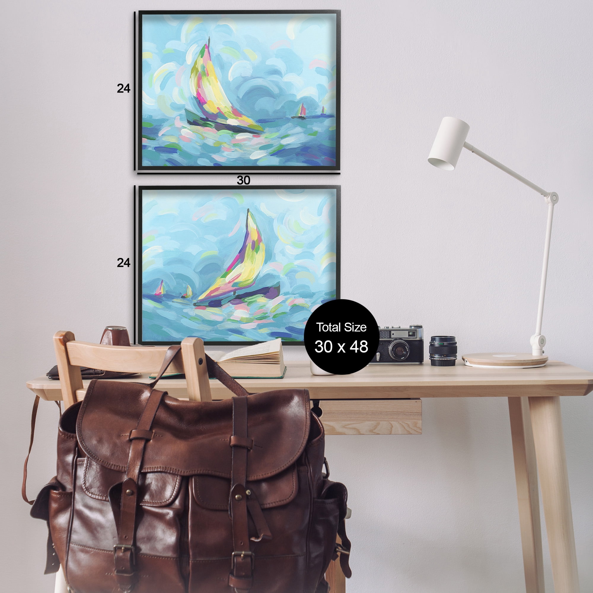 Stupell Industries Brushed Maritime Sailboats Transportation Painting Black Framed Art Print Wall Art, 30 x 24, Set of 2