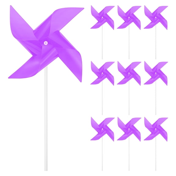 Uxcell 10-Pack Four Blades Rainbow Pinwheels, 11 Inch Plastic Wind Spinners Outdoor Flower Windmill [Purple]