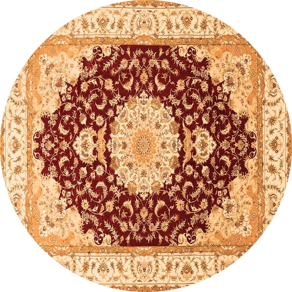 Ahgly Company Indoor Round Medallion Orange Traditional Area Rugs, 6' Round