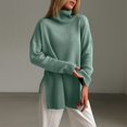 thumbnail image 2 of Women's Turtleneck Tunic Sweater, Womens Fall Sweaters, Long Sleeve Side Slit Casual Pullover Top, 2 of 7