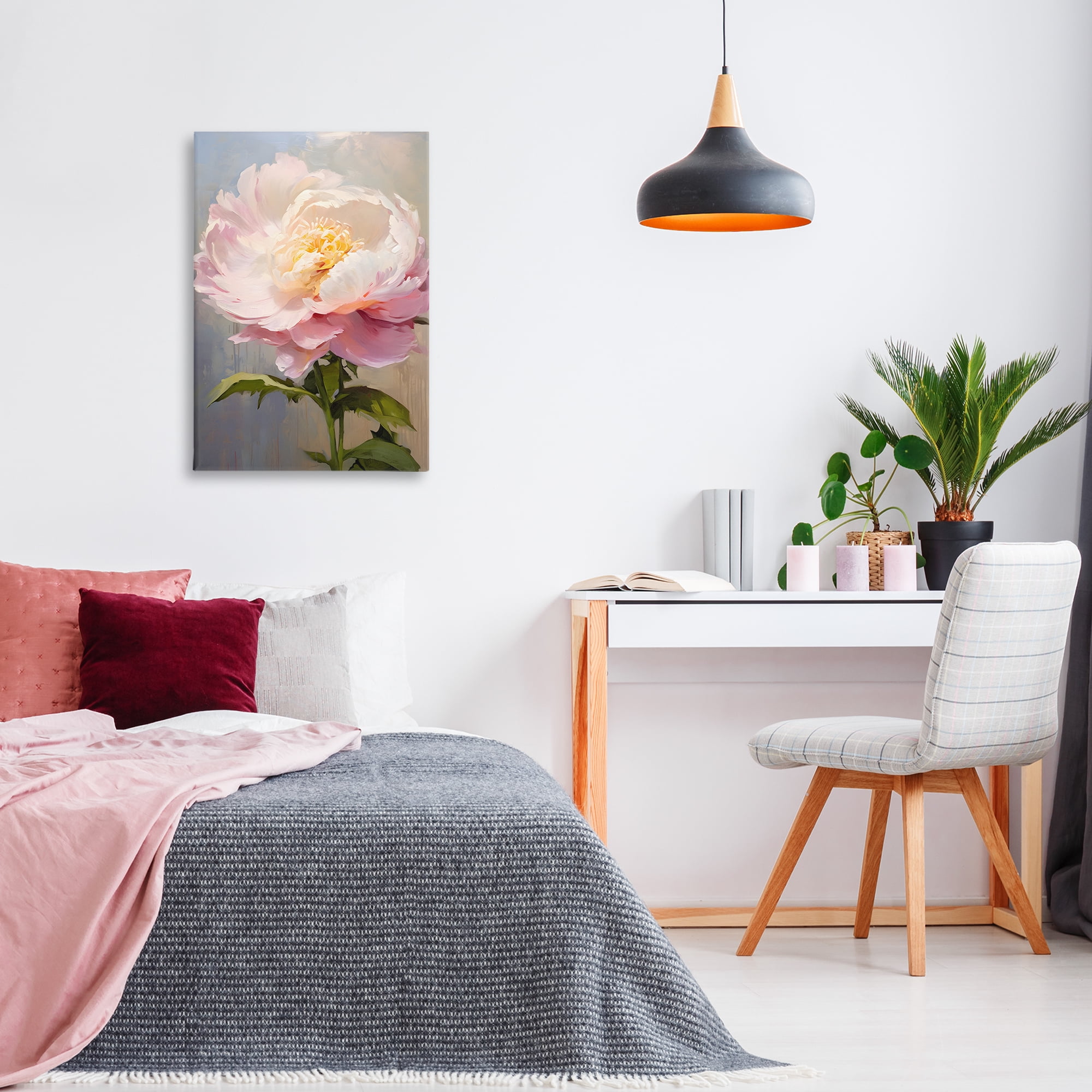 Stupell Industries Pink Rose in Bloom Botanical & Floral Painting Gallery Wrapped Canvas Art Print Wall Art, 20 x 30