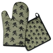 Green Bigfoot Pattern Kitchen Oven Mitt and Pot Holder Sets 2 Pcs for Baking, Cooking and Grilling, Heat Resistant Up To 392 °F