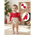 thumbnail image 6 of Miaouyo Infant Baby Girl Christmas Fall Outfit 0 3 6 9 12 18 Months Gingerbread/Candy Cane Print Ruffle Trim Romper Bow Headband Stockings, 6 of 9