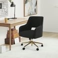 thumbnail image 2 of Modern Water and Stain Resistant Boucle Fabric Upholstered Rolling Task Chair Height Adjustable Swivel Vanity Chair, Black, 2 of 5