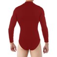 thumbnail image 4 of Body de manga larga con cuello simulado para hombre, camiseta interior de una pieza, ropa de baile informal de Color sólido con botones en la entrepierna y gimnasia, 4 of 5