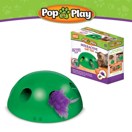 As Seen on TV Pop N' Play Interactive Cat Toy, Motorized Peek-A-Boo Play with Mouse and Feather Toys