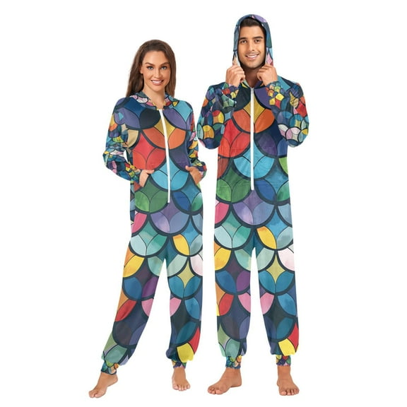 Colorful Fish Scales Adult Unisex Onesie Pajamas Slim Fit One Piece Suit Pjs Sleepwear Pajama Jumpsuit