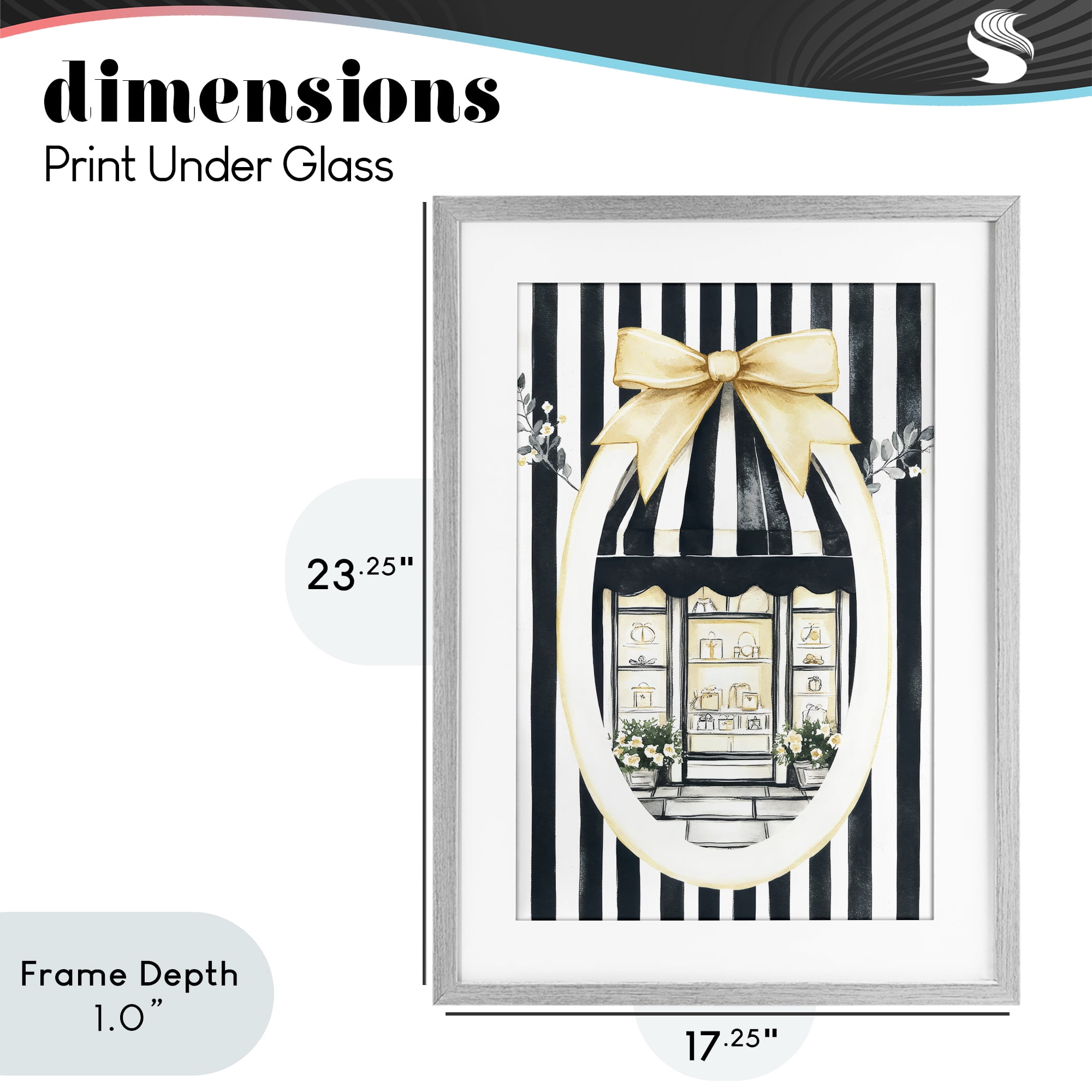 Stupell Industries Maison Striped Boutique Window Gray Framed Print Under Glass, design by Petal Prints Design