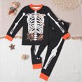 thumbnail image 2 of TOWED22 Halloween Pajamas Kid Boys/Girls Skeleton Glow In The Dark Print Clothes Long Sleeve 2pc Tee/Pants Pjs Set Toddler Holiday Sleepwear Outfits(Gold,5-6 Y), 2 of 8
