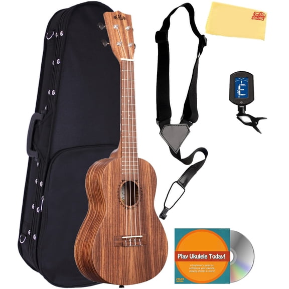 Kala KA-TEAK-C Teak Concert Ukulele with Hard Case, Strap, Tuner, Austin Bazaar Instructional DVD, and Polishing Cloth