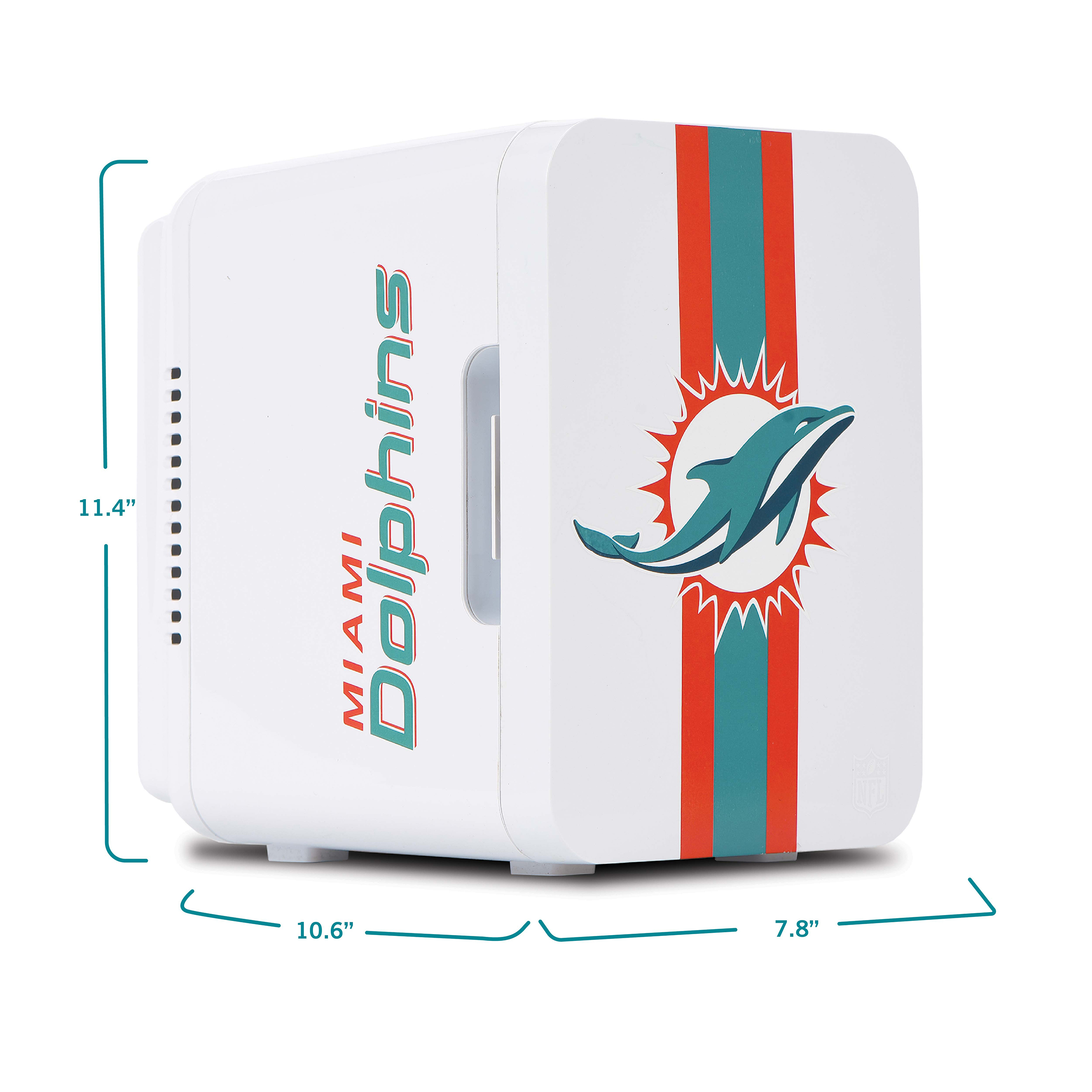 NFL Miami Dolphins Mini Fridge, White, 4L, 6 Cans