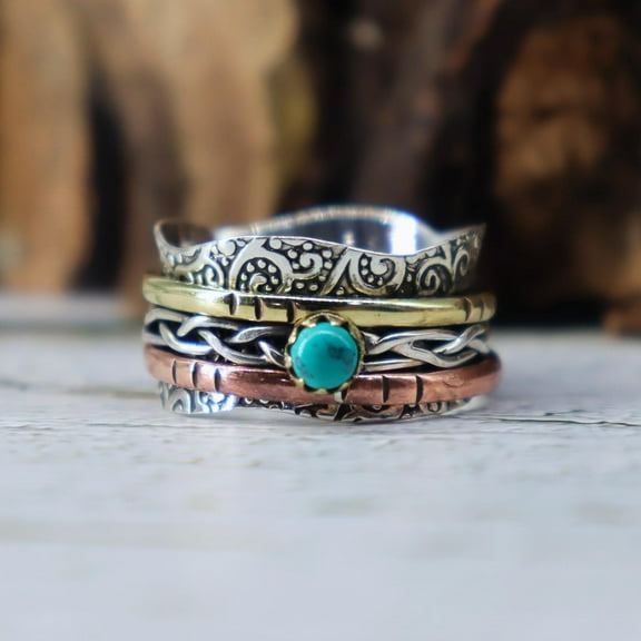 Natural Turquoise Silver Spinner ring | Blue Turquoise Gemstone Spin Ring | Fidget Ring | Silver Anxiety Ring | Fidget Ring