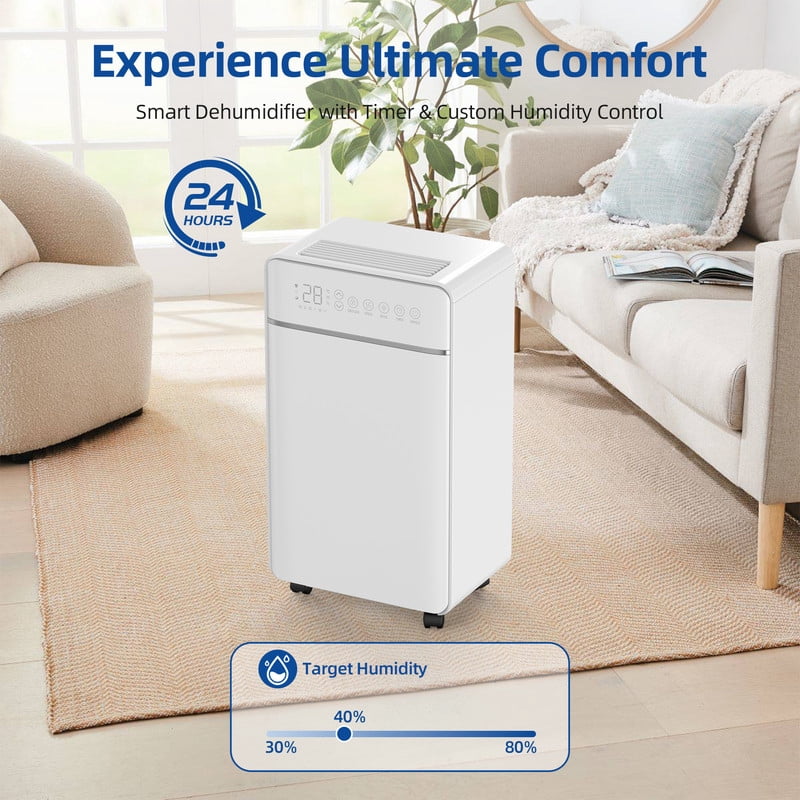 30 pt. 2000 sq.ft. Dehumidifier for Home with Bucket, Drain Hose, in White, Cloth Dry