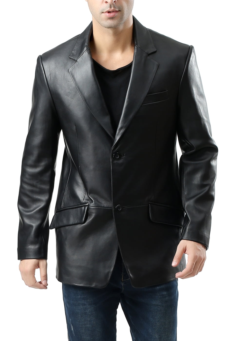 BGSD Mens Noah 2-Button Lambskin Leather Blazer Regular & Tall