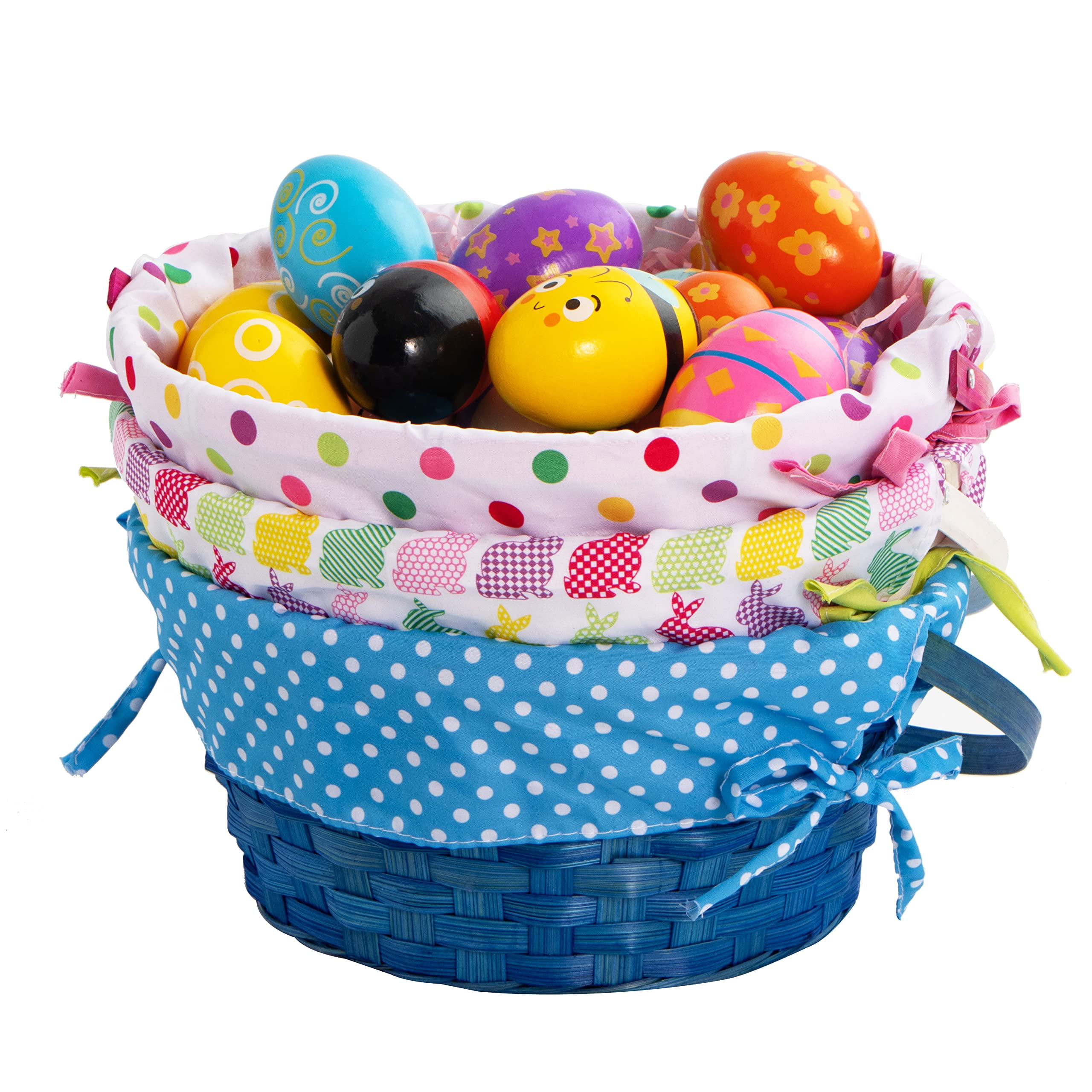 Joyfy 3 Pcs Easter Baskets,Easter Woven Basket with Polka Dots Lining,Handmade Woven Easter Basket with Handle for Easter Egg Hunt Picnic,Filling with Party Favors