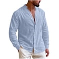 thumbnail image 4 of Rvwovn Men's Casual Linen-Like Shirts Long Sleeve Button Down Band Collar Tops for Summer and Beach Wear, 4 of 7