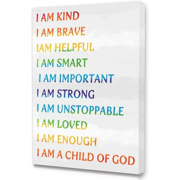 Kids Affirmation Canvas Framed Wall Art, I Am Kind I AM a Child of God Inspirational Quote Canvas Wall Art Ready to Hang for Kids Teens Class Room/Nursery/Home/Bedroom Decor,12" x 15"