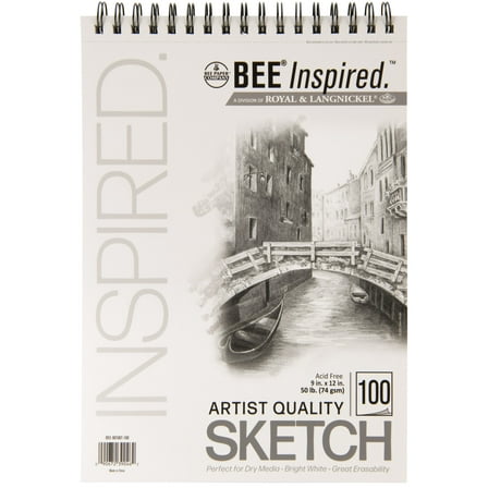 Bee Paper - Bee Inspired 9"x12" Sketching Paper Pad, 100 Sheets, Top Wire, 50lb. 74 GSM
