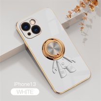 Nalacover Slim Case for iPhone 13 6.1 inch,Cute Cartoon 6D Plating Astronaut Hidden Magnetic Ring Kickstand Soft TPU Shockproof Corner Protection Drop Proof Edge Bumper Cover.White