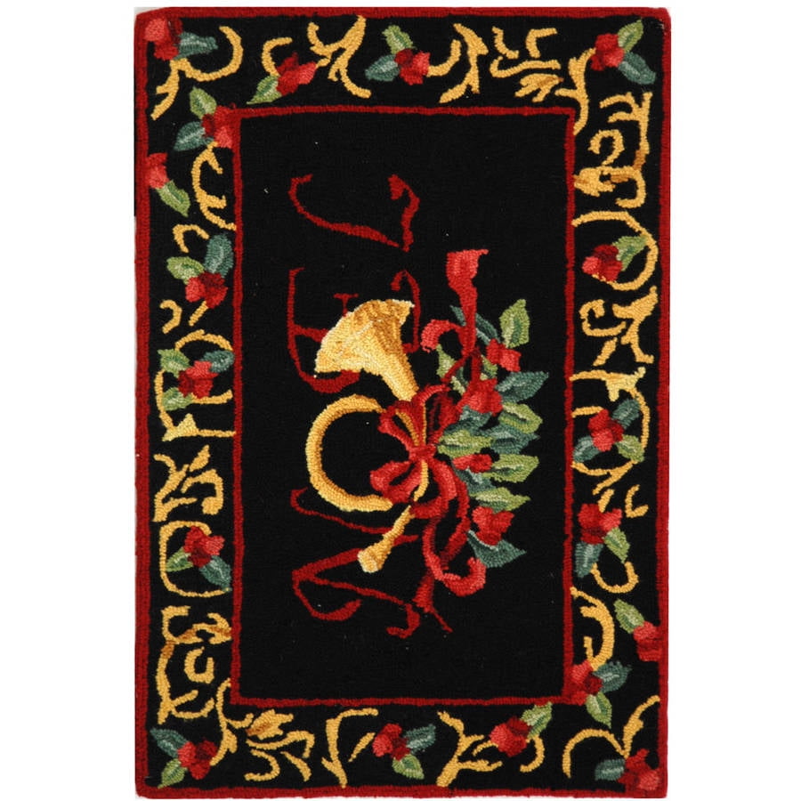 SAFAVIEH Chelsea Festive Noel Holiday Wool Area Rug, Black, 1'8" x 2'6