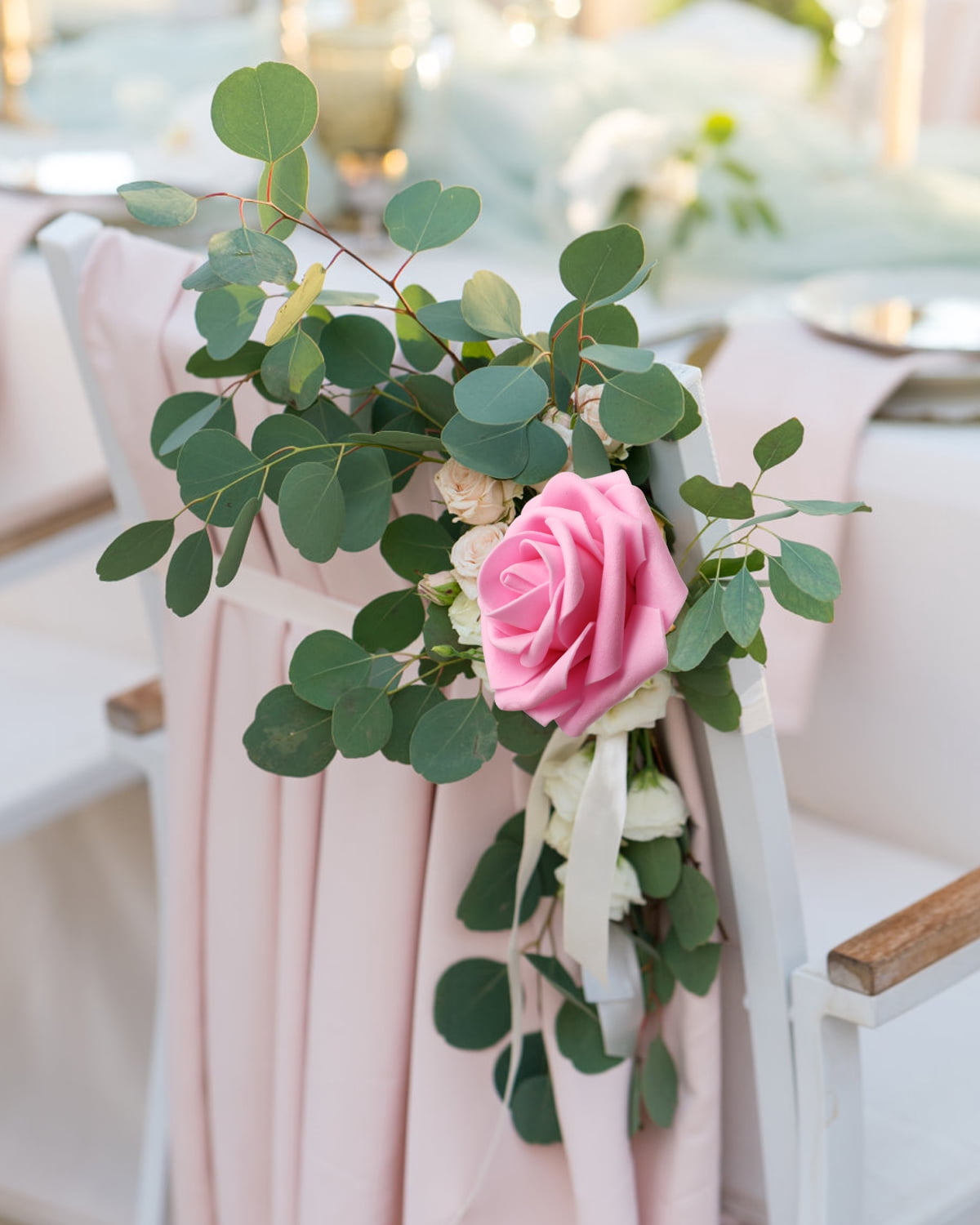 50 PCS Dark Pink Artificial Flowers Real Looking Faux Foam Fake Roses with Stems for Wedding Decoration Bridal Shower Centerpieces Arrangements Party Tables Decor