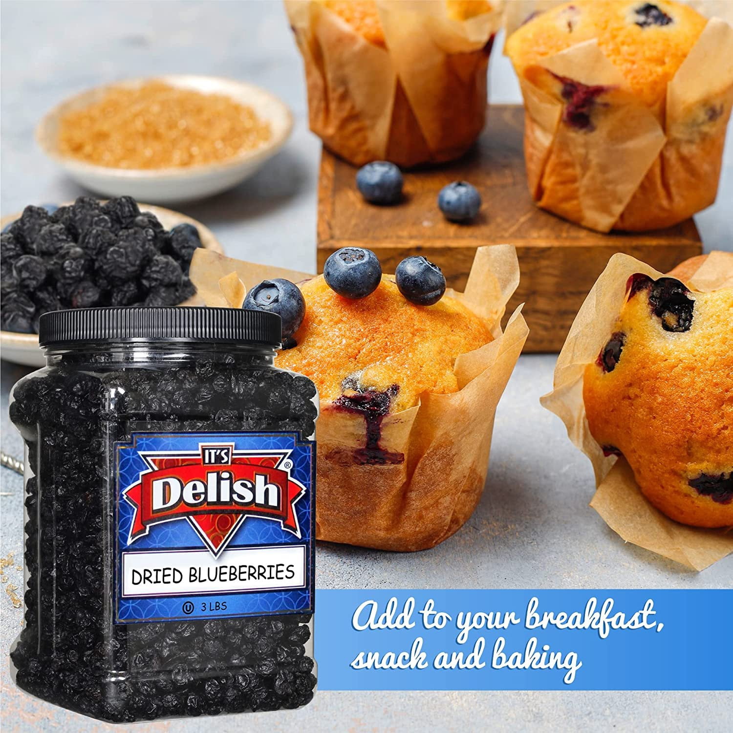 Dried Blueberries by Its Delish, 3 LBS Jumbo Container  Bulk Dehydrated Blueberry Fruit Dry Wild Berries for Baking & Snacking  Healthy Vegan Snack