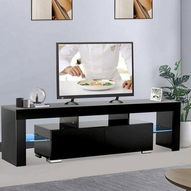 Hoge blootstelling Tanzania Schurend Ktaxon Modern High Gloss TV Stand Unit Storage Console Cabinet Furniture  with LED Drawer and Shelves Entertainment Center Living Room  Furniture,Particle Board,Black - Walmart.com