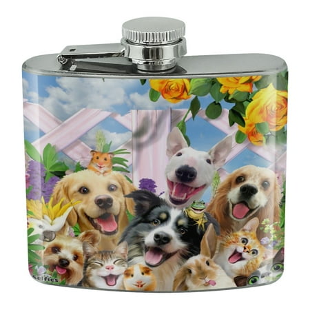 

Backyard Animal Pals Selfie Dogs Cats Hamster Frog Stainless Steel 5oz Hip Drink Kidney Flask