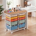 thumbnail image 2 of Costway 10-Drawer Rolling Art & Craft Storage Cart with Wooden Tabletop, Lockable Wheels, Metal Frame & Handles Natural + Macaron, 2 of 10