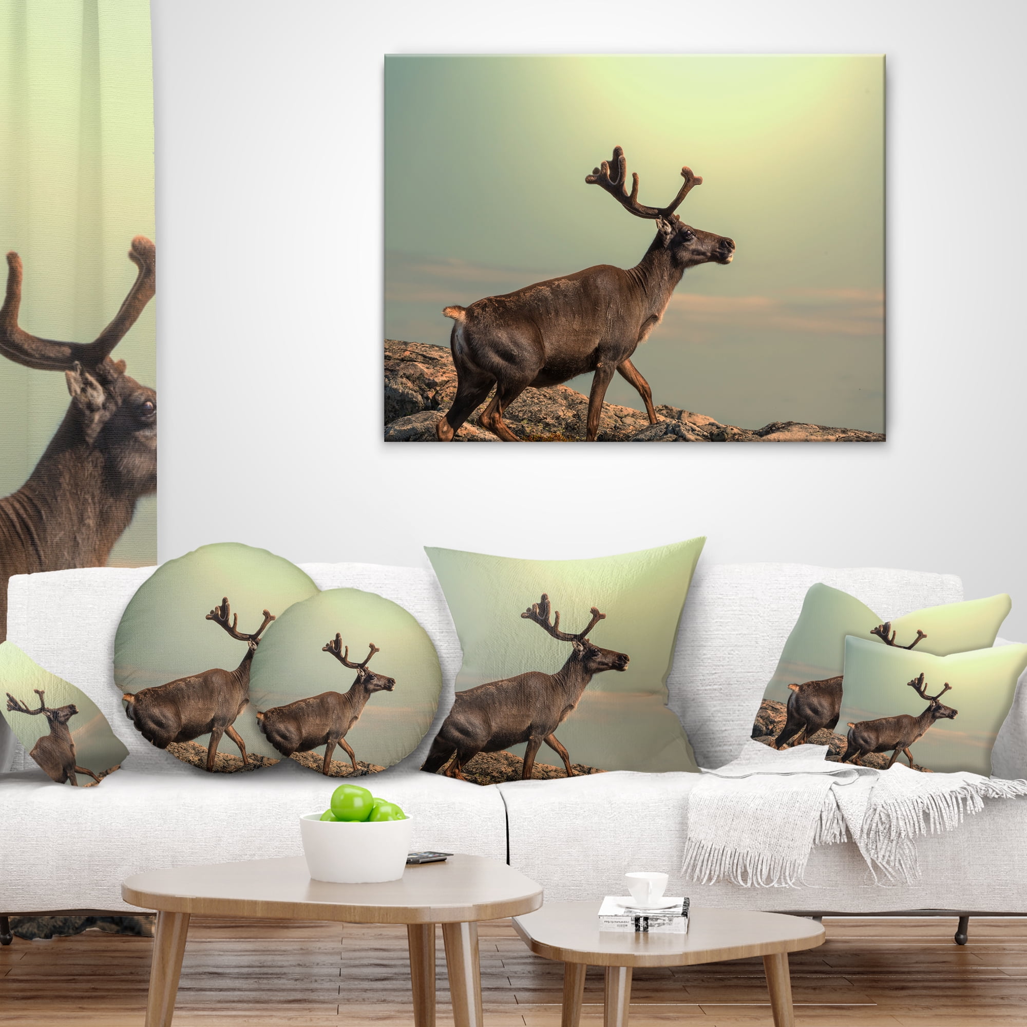 Designart Reindeer on Top of the Mountain - Animal Throw Pillow - 16x16