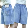 thumbnail image 5 of FINALGANG New Shorts For Girls Print Labeling Knee Length Jeans Stretchy Denim Shorts With Pockets Designed Cozy Trendy Playsuit, 5 of 9