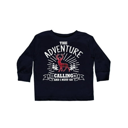 

Inktastic The Adventure is Calling and I must Go with Plaid Deer Gift Toddler Boy or Toddler Girl Long Sleeve T-Shirt
