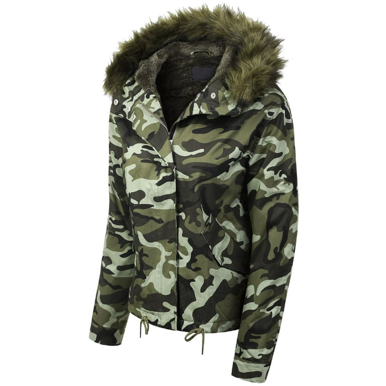 CAMOUFLAGE MIXED MEDIA FAUX SHEARLING JACKET