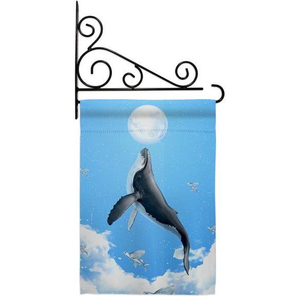 Breeze Decor GS120269-BO-03 Flying Whale Animals Sea Creature 13 x 18.5. in. Double-Sided Decorative Horizontal House Garden Flag Set for Decoration Banner Yard Gift