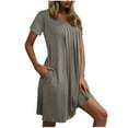 thumbnail image 1 of Ovzne Robes pour Femmes 2025 Robe de Plage Femmes Chemise de Nuit avec Poches Chemises de Sommeil Manches Courtes Tenue de Nuit devant Plissé Nuisette Col Rond Robe de Nuit Robe de Vacances Manches Courtes Cle, 1 of 6