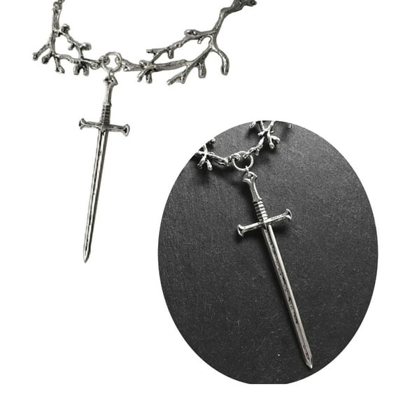 AOOOWER Punk Sword-Pendant Necklace Gothic Tree Branch Chain Sword-Hip Hop Silver Y2k Necklace Jewelry Medieval-Ornament Gifts
