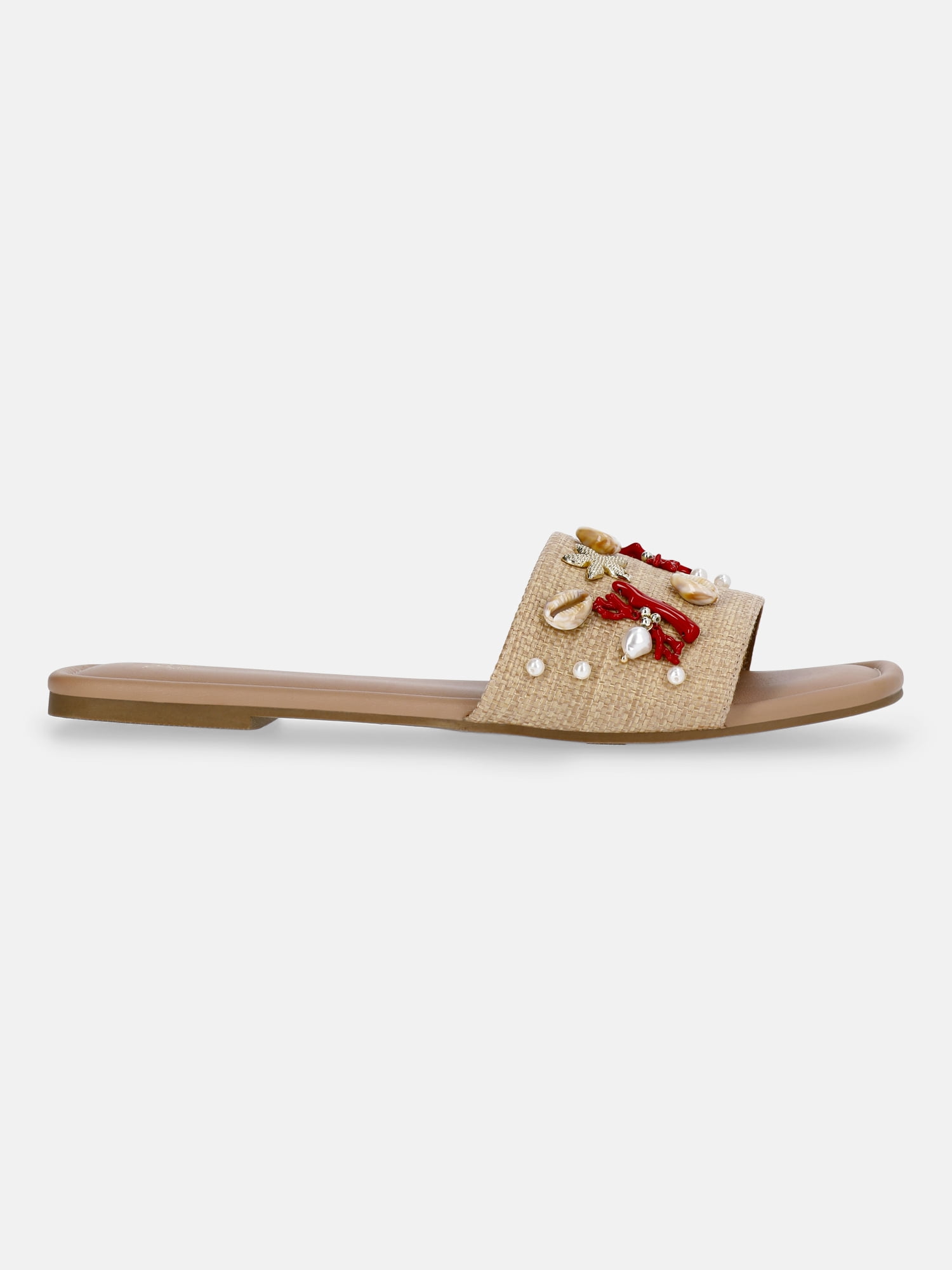 Time and Tru Women's Raffia Shell Slide Sandals