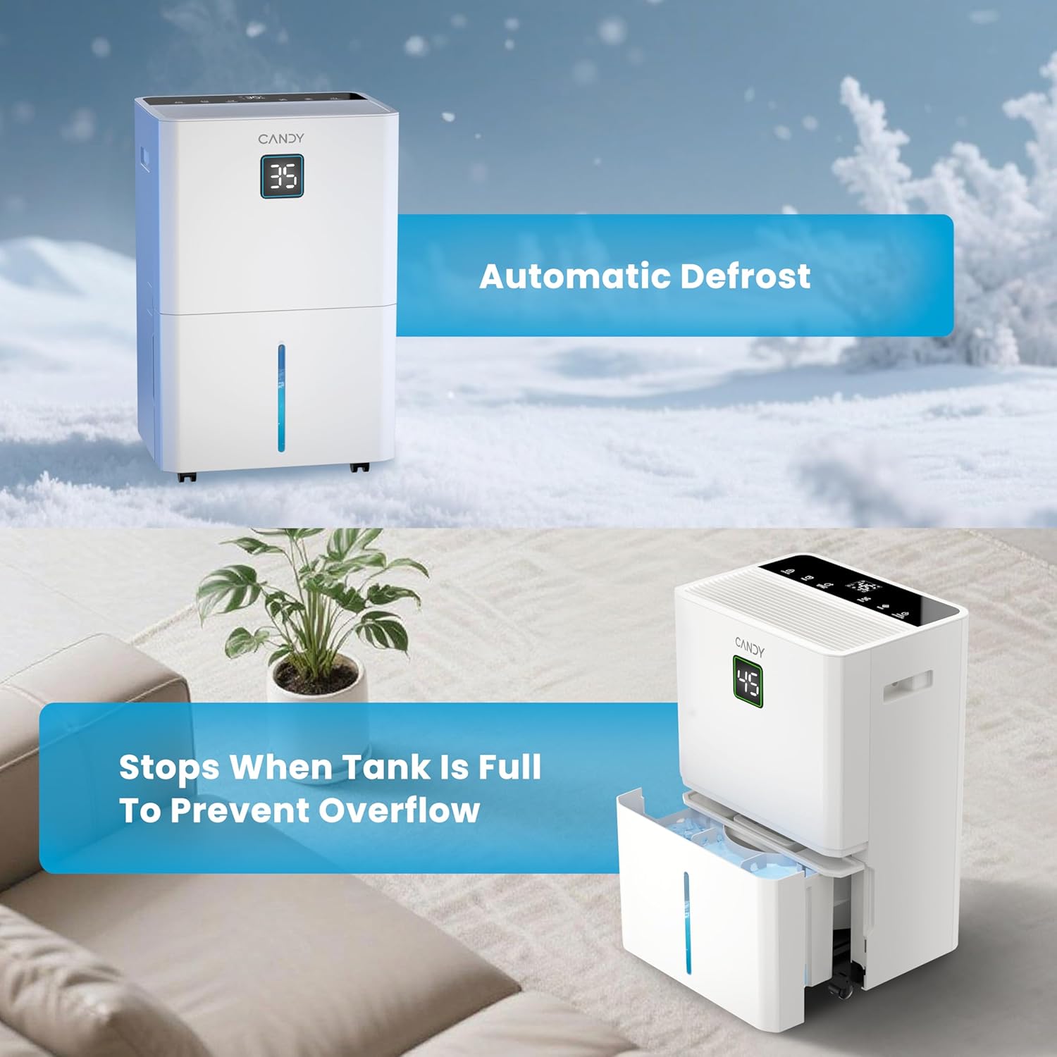 100-Pint Large Dehumidifier for Home & Basement, Covers Up to 5,500 Sq.Ft, 1.45-Gallon Tank, WiFi & Alexa Smart Control, Auto Humidity Reminder, Includes Drain Hose